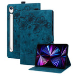 Tablet Case For Samsung Galaxy Tab S10 Lite / Tab S10 FE / Tab S9 FE Card Slots Leather Tablet Stand Folio Cover Flower Cat