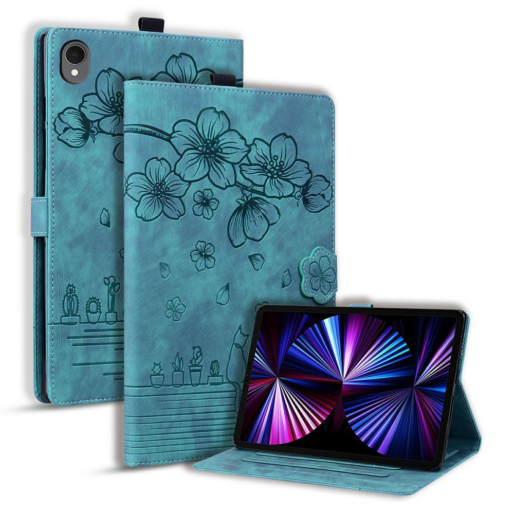 For Samsung Galaxy Tab S11 Case Card Slots Leather Tablet Stand Folio Cover Flower Cat