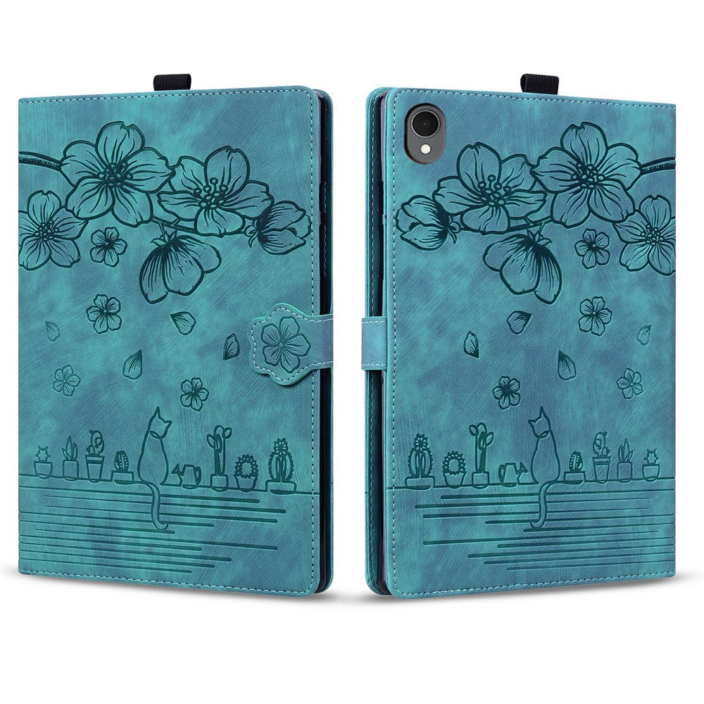 For Samsung Galaxy Tab S11 Case Card Slots Leather Tablet Stand Folio Cover Flower Cat
