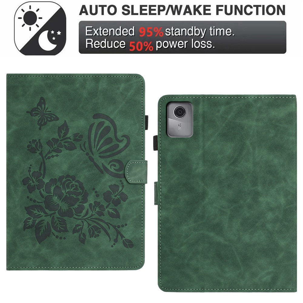 For Lenovo Xiaoxin Pad 11 2025 Case Card Holder Stand Butterfly Floral Imprinted Leather Tablet Cover