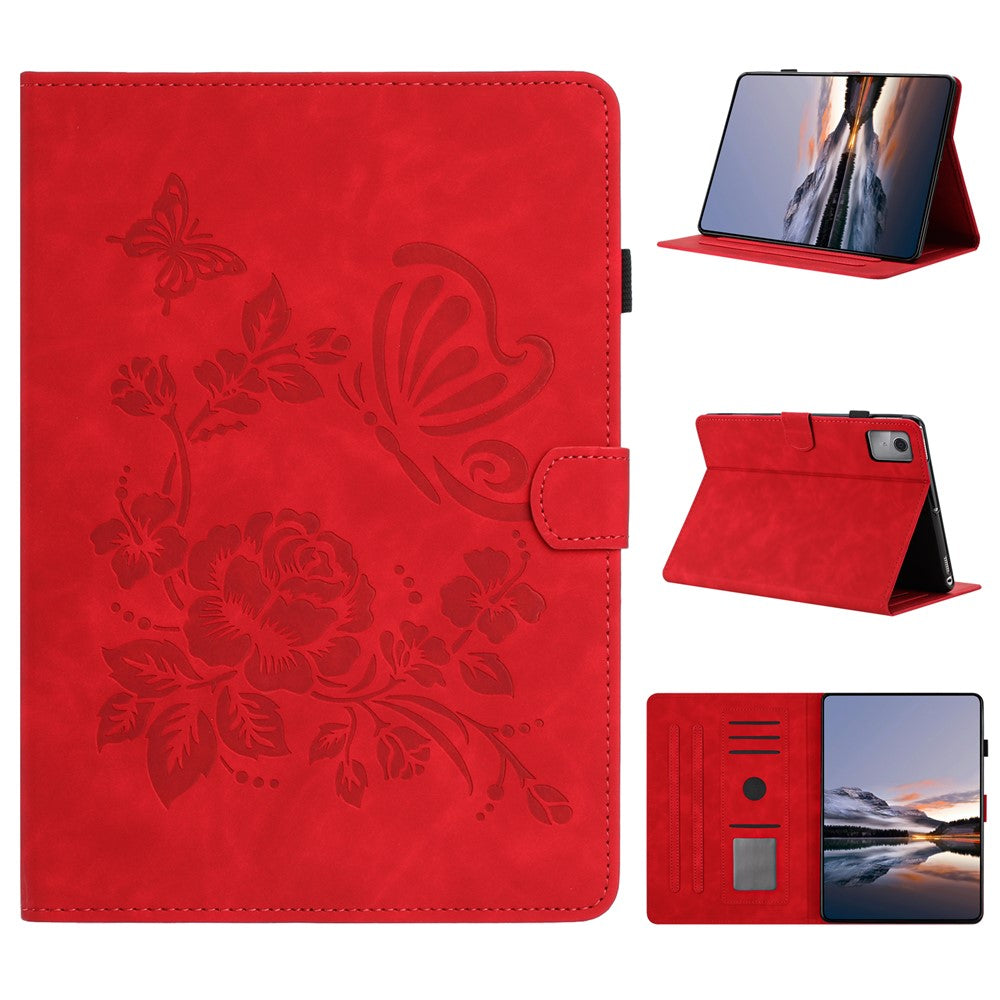 For Lenovo Xiaoxin Pad 11 2025 Case Card Holder Stand Butterfly Floral Imprinted Leather Tablet Cover