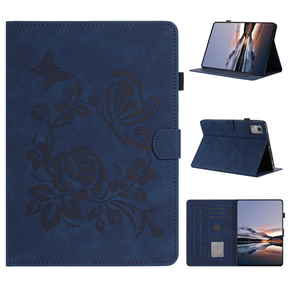 For Lenovo Xiaoxin Pad 11 2025 Case Card Holder Stand Butterfly Floral Imprinted Leather Tablet Cover