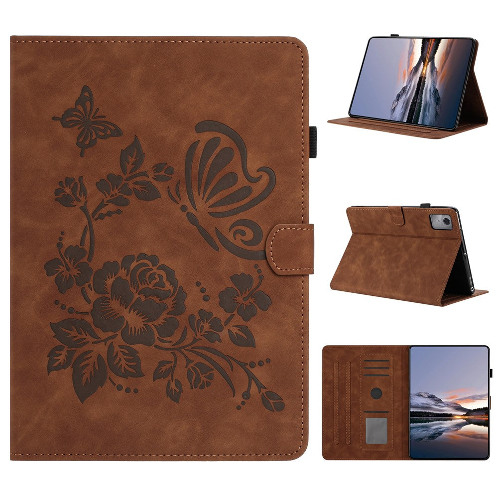 For Lenovo Xiaoxin Pad 12.1 (2025) Case Card Holder Stand Butterfly Floral Imprinted Leather Tablet Cover