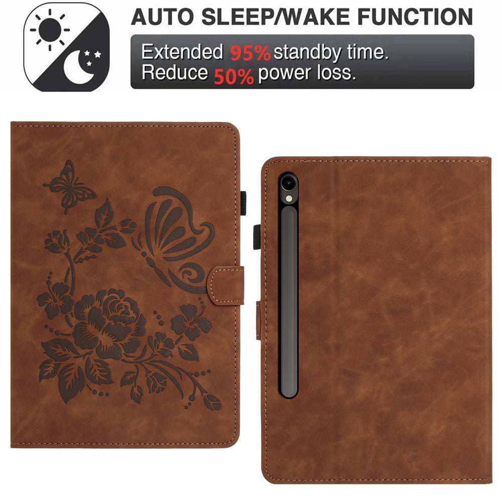 Til Samsung Galaxy Tab S10 FE+ Cover Kortholder Stativ Sommerfugl Blomster Præget Læder Tablet Cover