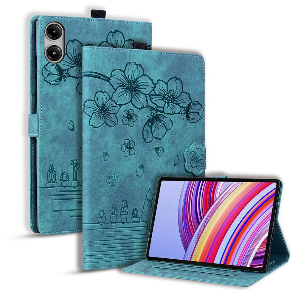 For Xiaomi Poco Pad M1 Case Card Slots Leather Tablet Stand Folio Cover Flower Cat