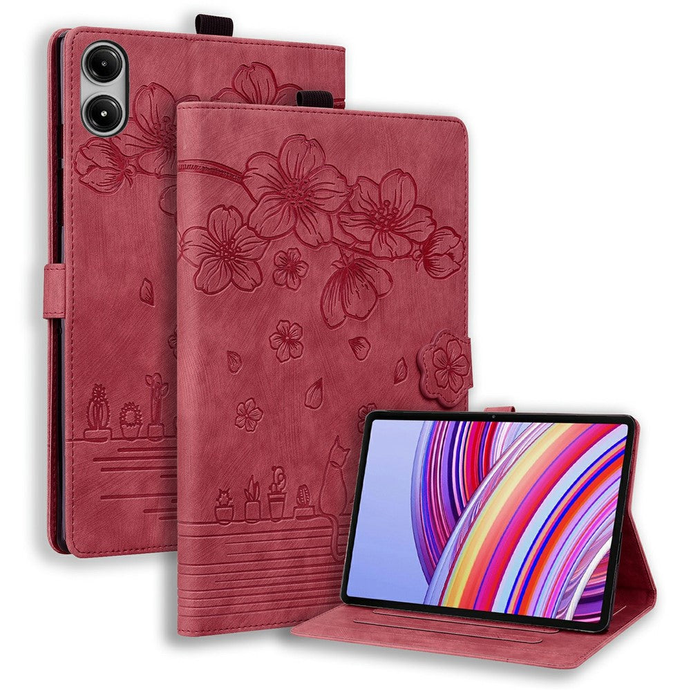 For Xiaomi Poco Pad M1 Case Card Slots Leather Tablet Stand Folio Cover Flower Cat
