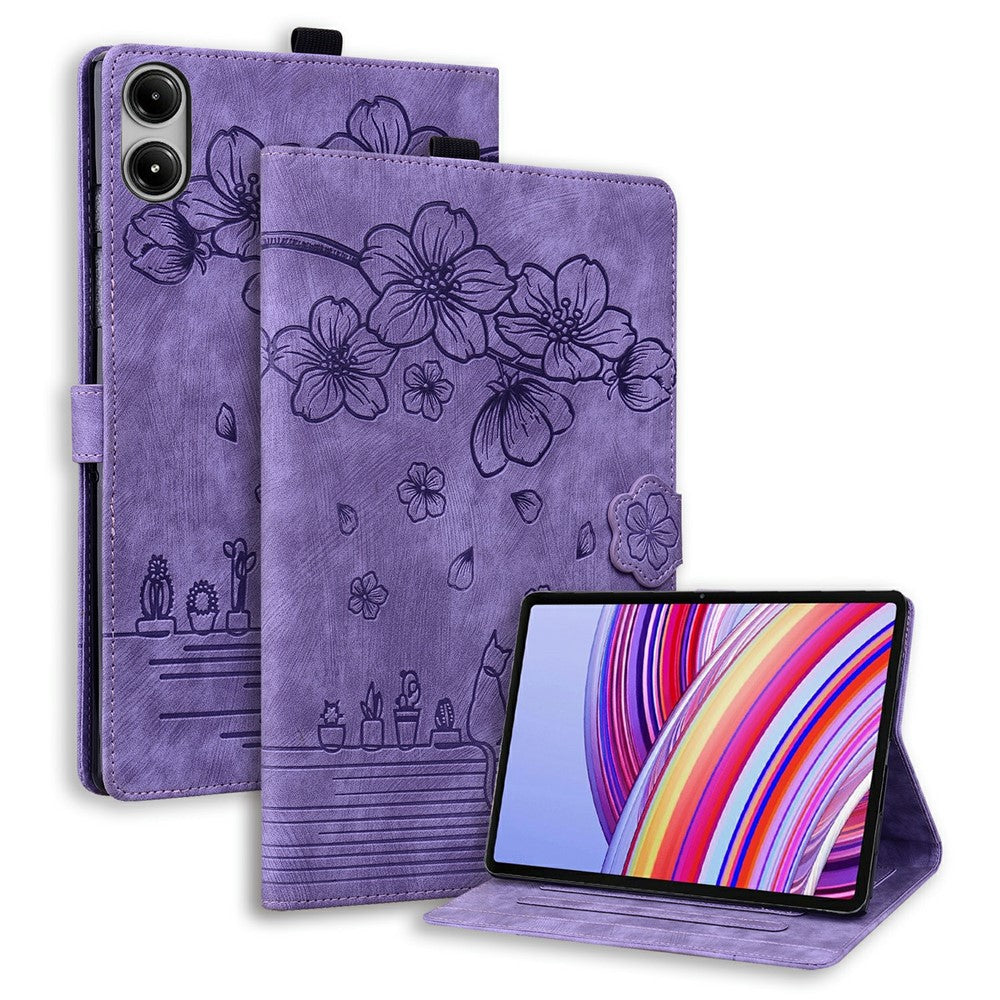 For Xiaomi Poco Pad M1 Case Card Slots Leather Tablet Stand Folio Cover Flower Cat