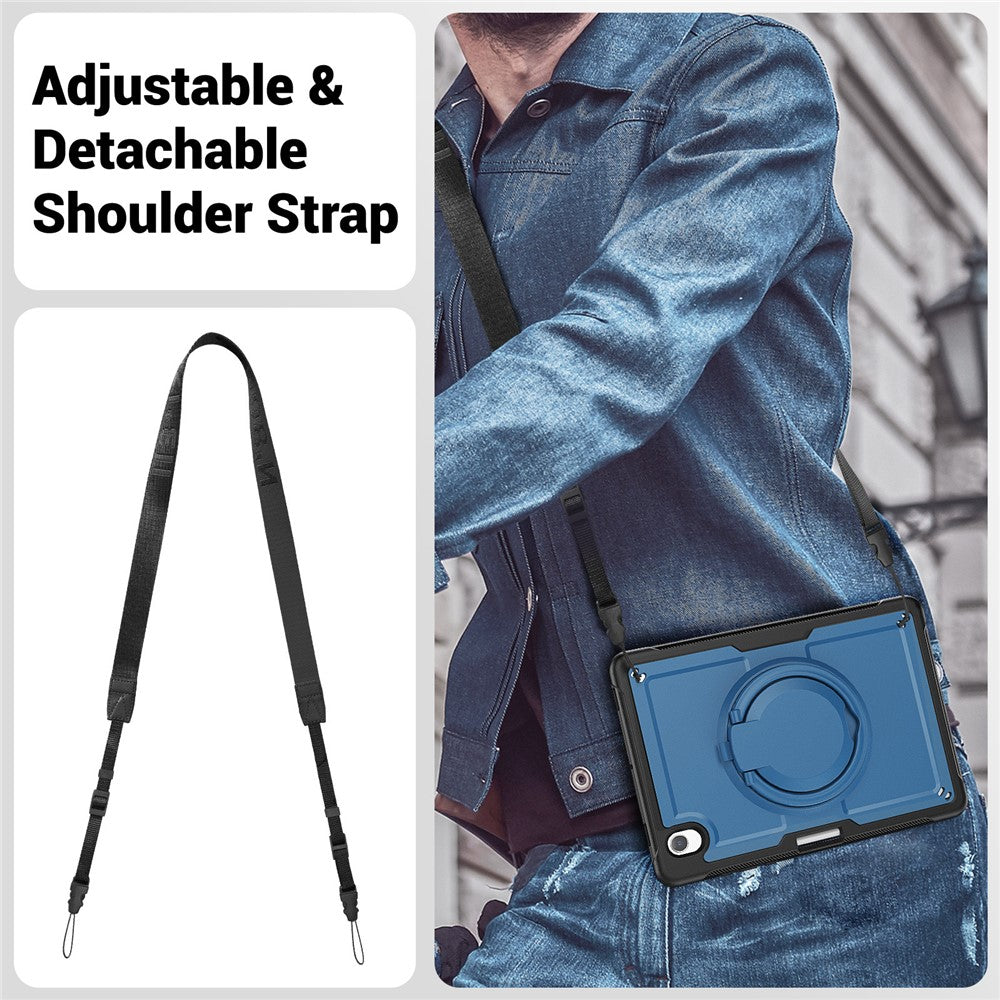 For Samsung Galaxy Tab S10 Lite Case Rotating Kickstand PC + TPU Shockproof Tablet Cover with Shoulder Strap