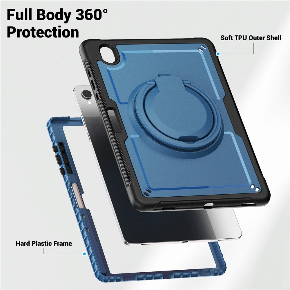 For Samsung Galaxy Tab S10 Lite Case Rotating Kickstand PC + TPU Shockproof Tablet Cover with Shoulder Strap