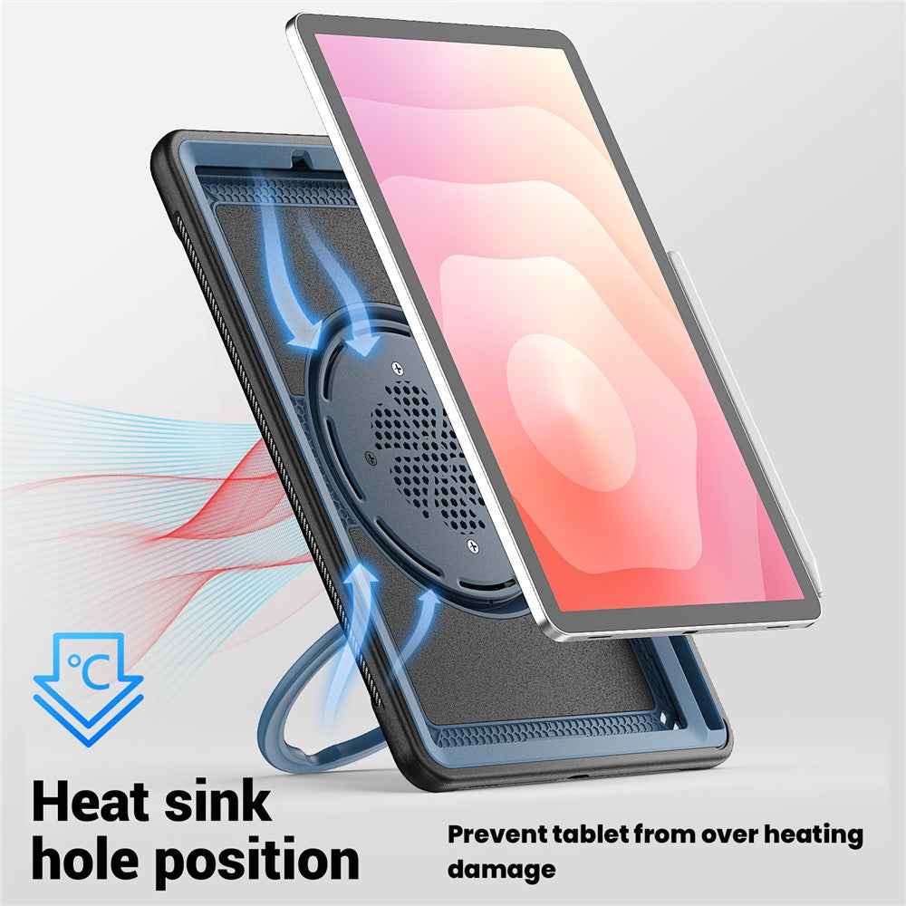 For Samsung Galaxy Tab S10 Lite Case Rotating Kickstand PC + TPU Shockproof Tablet Cover with Shoulder Strap