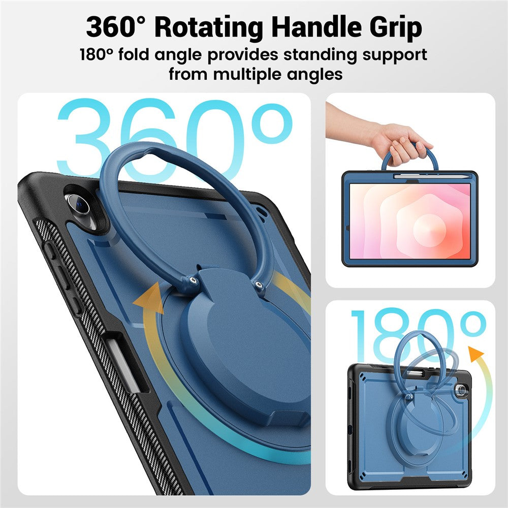 For Samsung Galaxy Tab S10 Lite Case Rotating Kickstand PC + TPU Shockproof Tablet Cover with Shoulder Strap