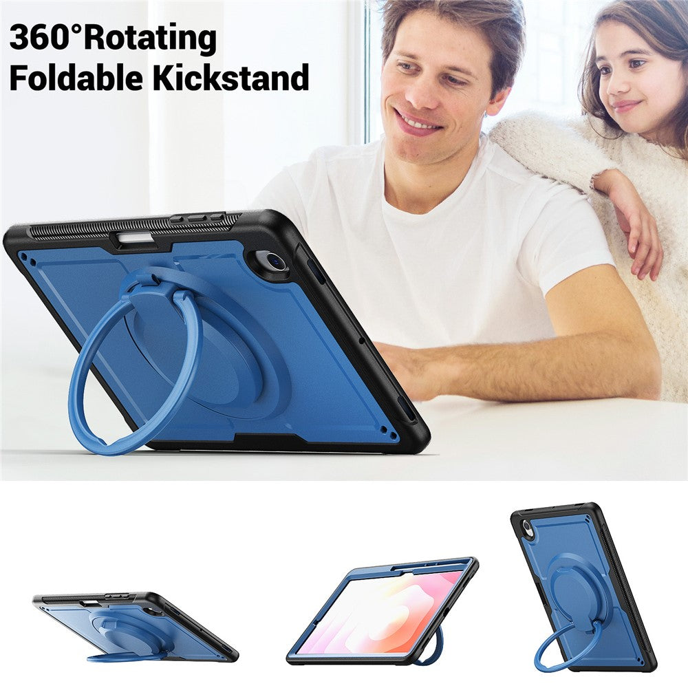 For Samsung Galaxy Tab S10 Lite Case Rotating Kickstand PC + TPU Shockproof Tablet Cover with Shoulder Strap