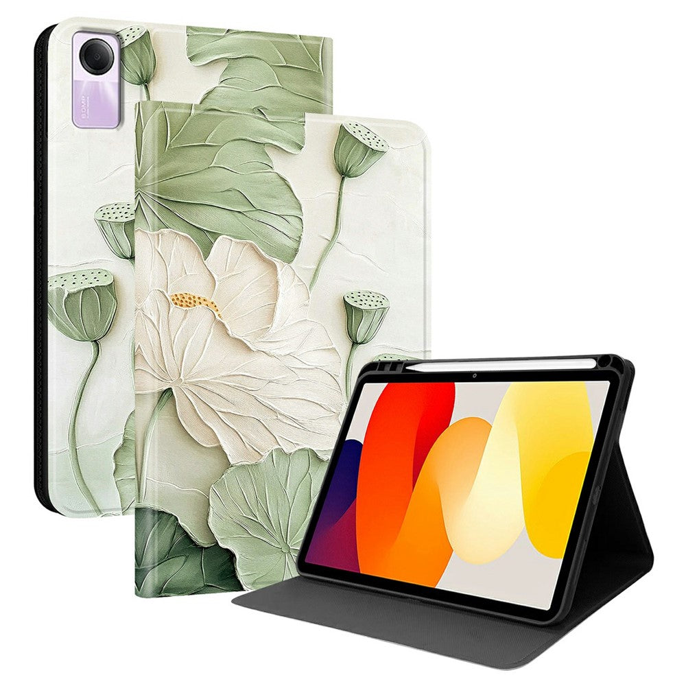 For Xiaomi Redmi Pad SE PU Leather Case Pattern Print Tablet Cover Stand with Pen Slot (Stylus Not Included)
