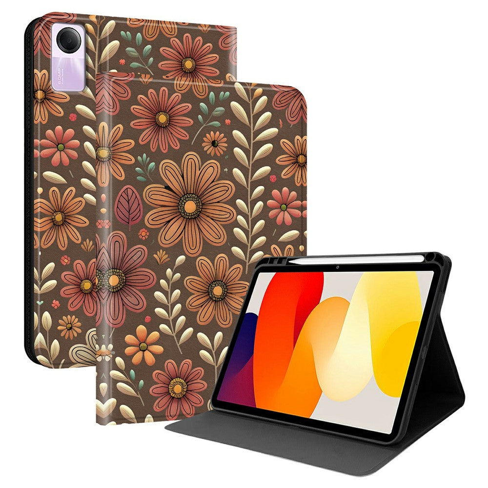 For Xiaomi Redmi Pad SE PU Leather Case Pattern Print Tablet Cover Stand with Pen Slot (Stylus Not Included)