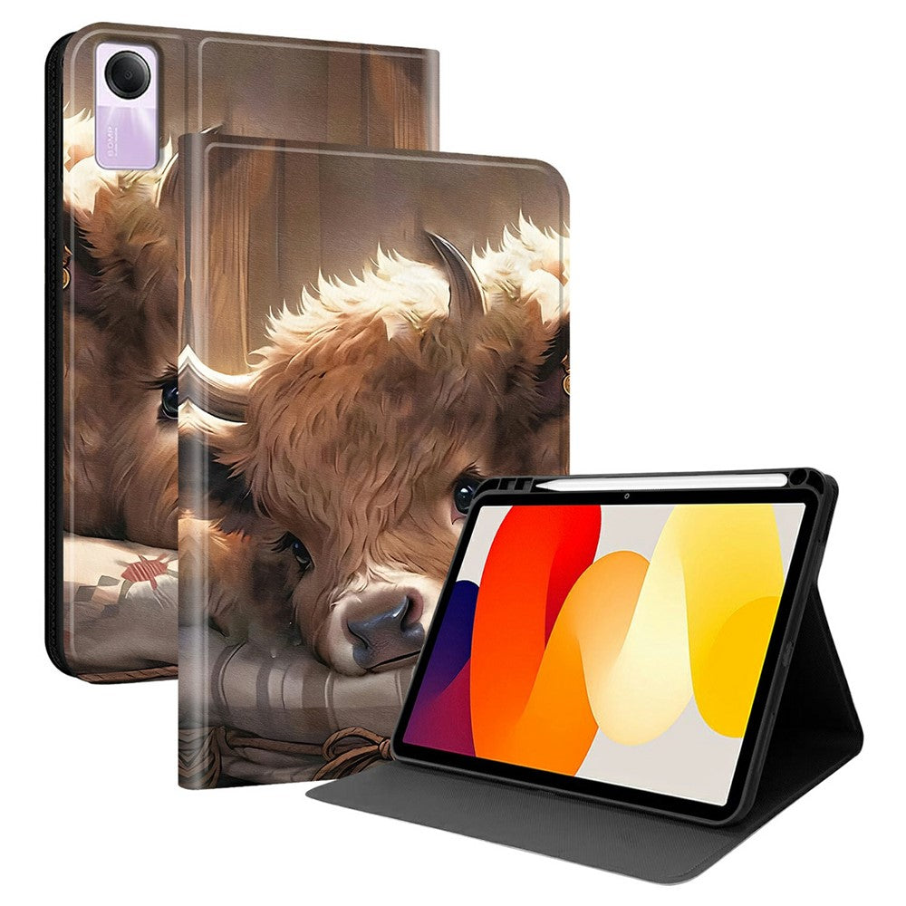 For Xiaomi Redmi Pad SE PU Leather Case Pattern Print Tablet Cover Stand with Pen Slot (Stylus Not Included)