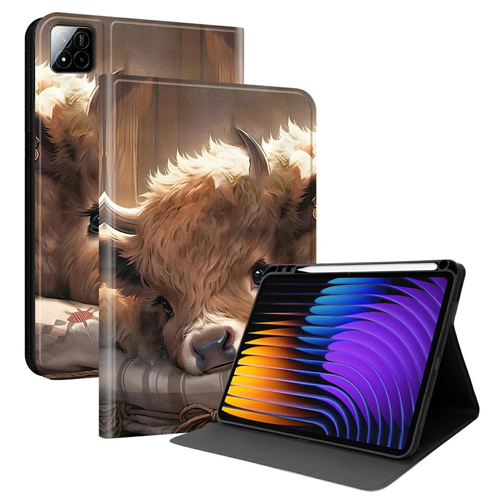 PU-läderfodral till Xiaomi Poco Pad X1 / Pad 8 Pro / Pad 8 / Pad 7 Pro / Pad 7, mönstertryck, surfplatta, stativ med pennfack (penna ingår ej)