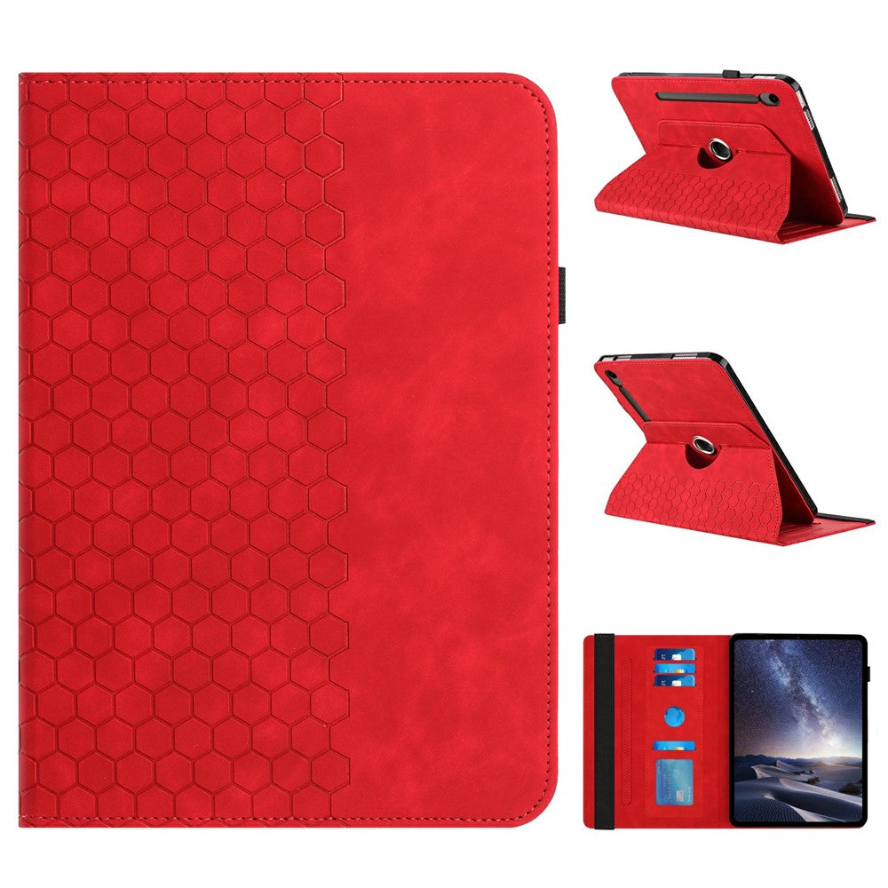 Leather Case For Samsung	Galaxy Tab S9 FE  /  S9 Rotatable Honeycomb Imprinted Shockproof Tablet Cover with Stand