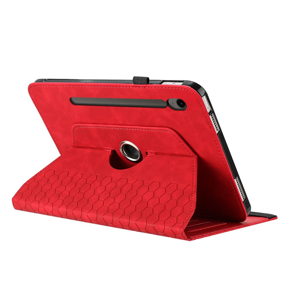 Leather Case For Samsung	Galaxy Tab S9 FE  /  S9 Rotatable Honeycomb Imprinted Shockproof Tablet Cover with Stand