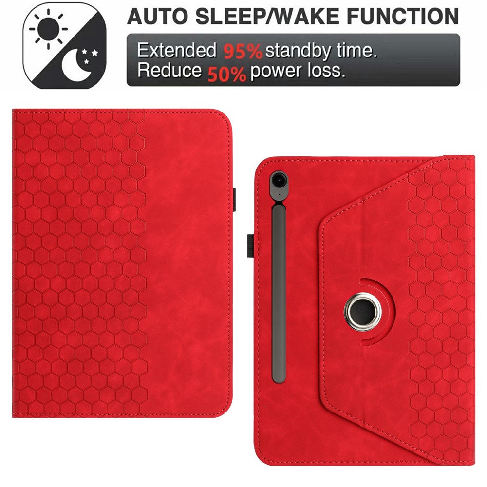 Leather Case For Samsung	Galaxy Tab S9 FE  /  S9 Rotatable Honeycomb Imprinted Shockproof Tablet Cover with Stand