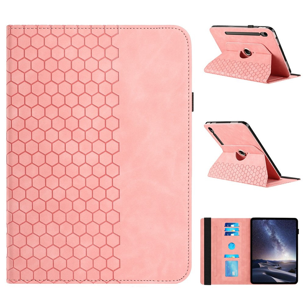 Leather Case For Samsung	Galaxy Tab S9 FE  /  S9 Rotatable Honeycomb Imprinted Shockproof Tablet Cover with Stand