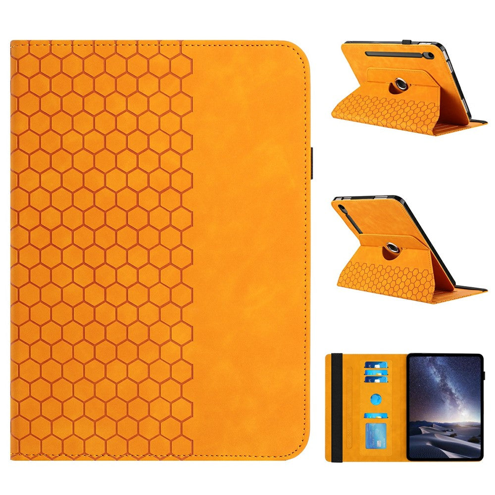 Leather Case For Samsung	Galaxy Tab S9 FE  /  S9 Rotatable Honeycomb Imprinted Shockproof Tablet Cover with Stand