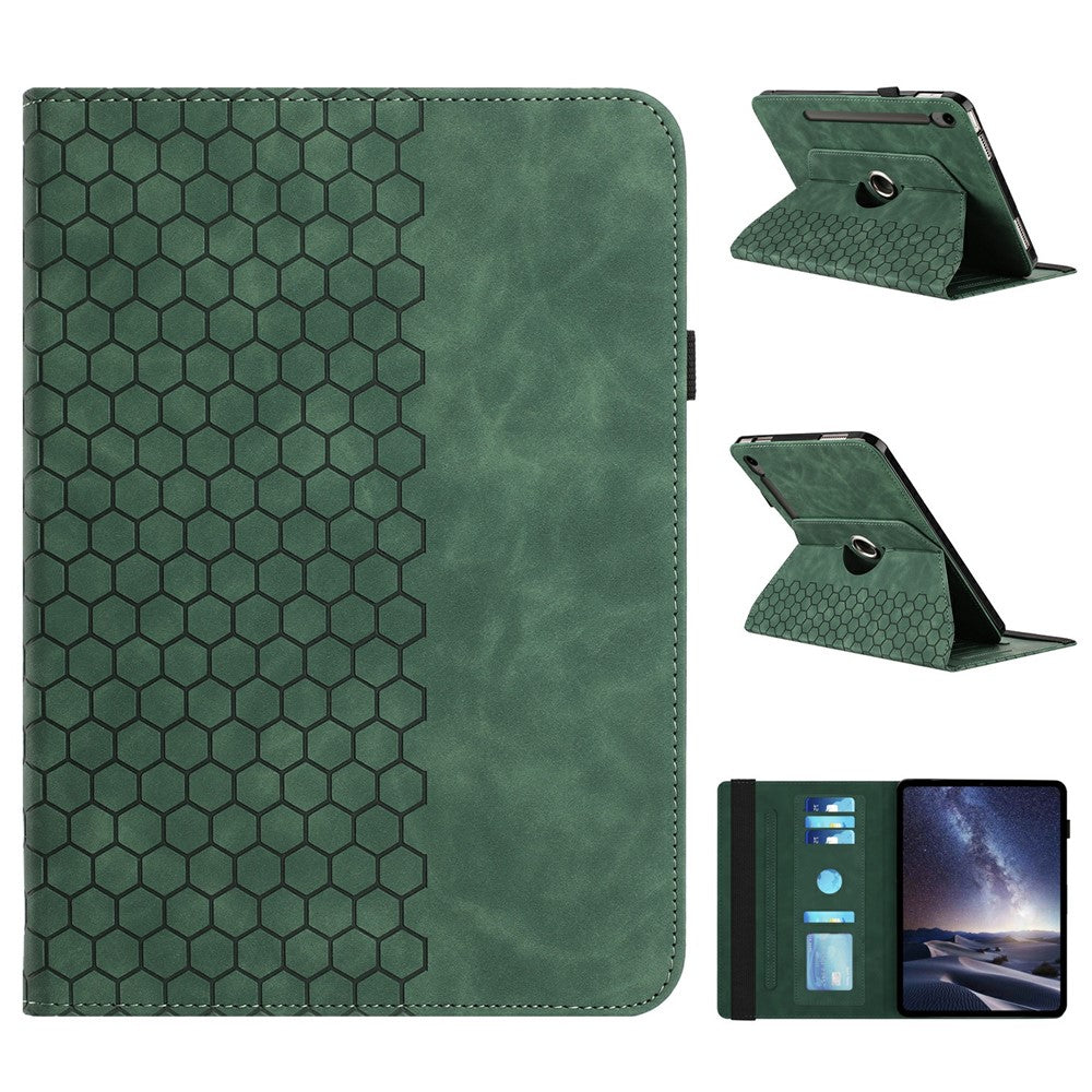 Leather Case For Samsung	Galaxy Tab S9 FE  /  S9 Rotatable Honeycomb Imprinted Shockproof Tablet Cover with Stand