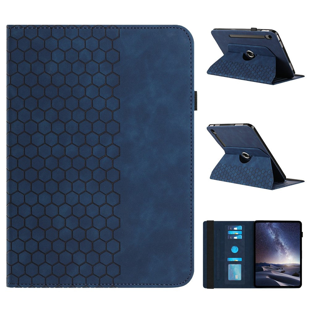 Leather Case For Samsung	Galaxy Tab S9 FE  /  S9 Rotatable Honeycomb Imprinted Shockproof Tablet Cover with Stand