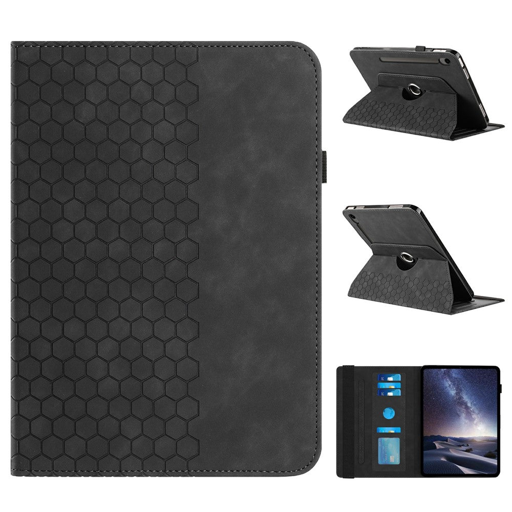 Leather Case For Samsung	Galaxy Tab S9 FE  /  S9 Rotatable Honeycomb Imprinted Shockproof Tablet Cover with Stand