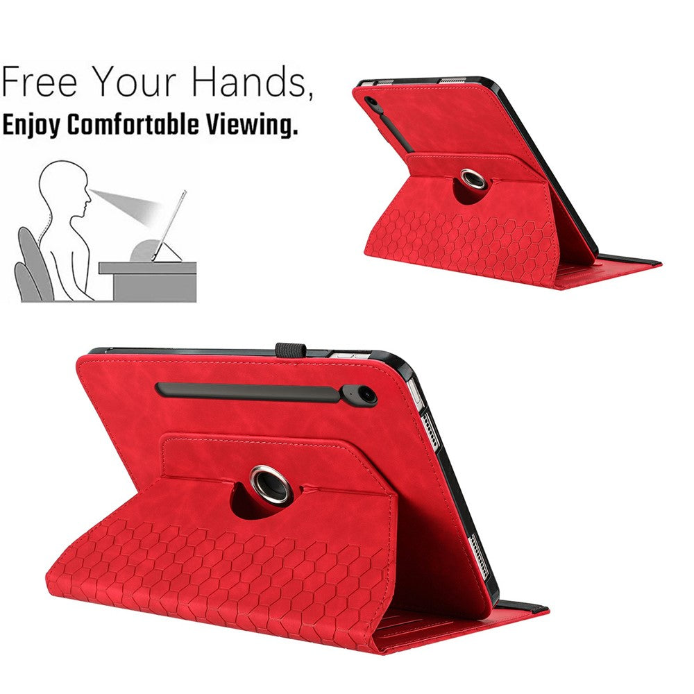 Leather Case For Samsung Galaxy Tab S10 FE+  /  S10 FE Rotatable Honeycomb Imprinted Shockproof Tablet Cover with Stand