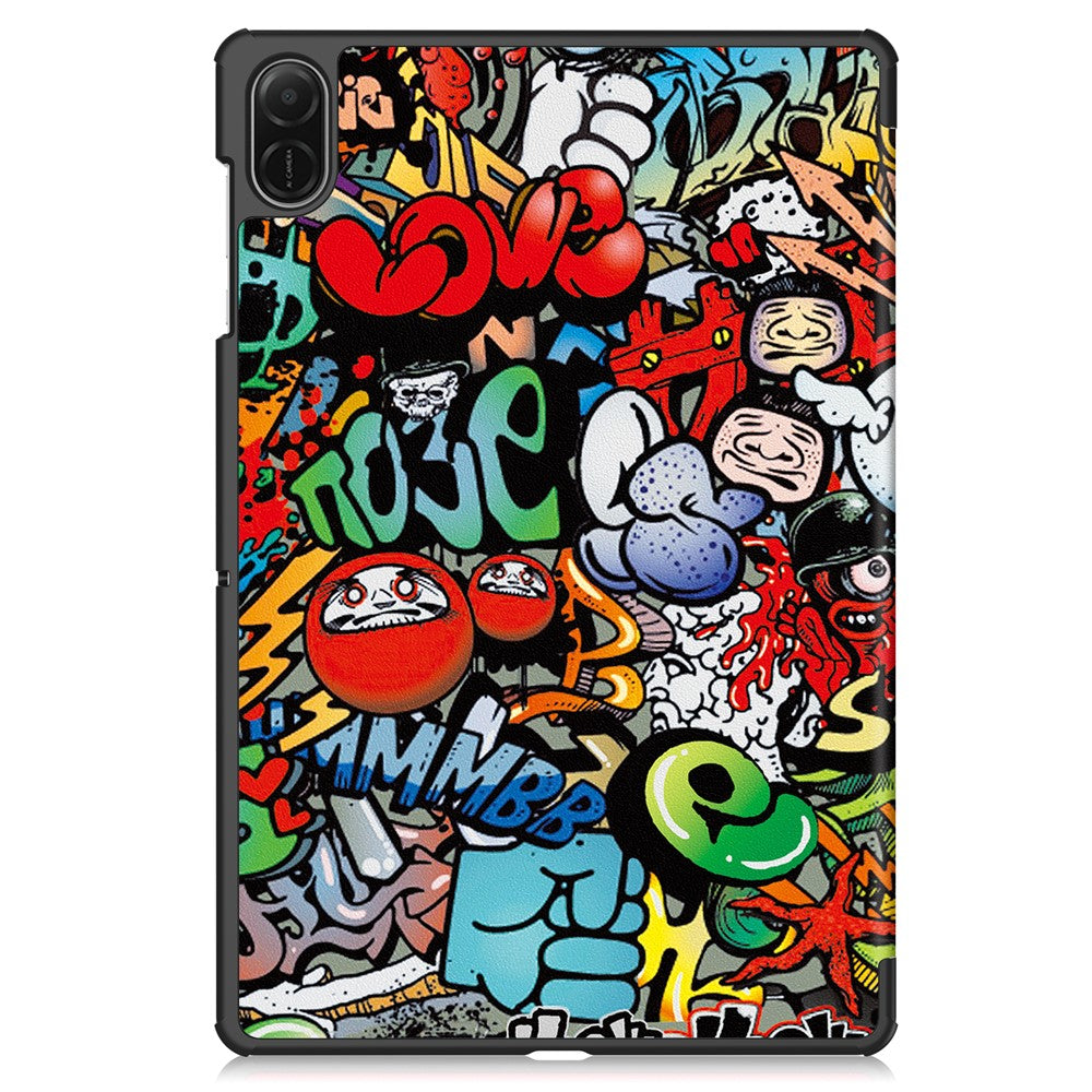 Til Honor Pad X8b / Pad X8a Cover Tri-fold Stativ Mønstertryk Læder Tablet Cover