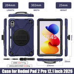 For Xiaomi Redmi Pad 2 Pro Kickstand Case TPU PC Silicone Tablet Cover with Hand Band  /  Shoulder Strap