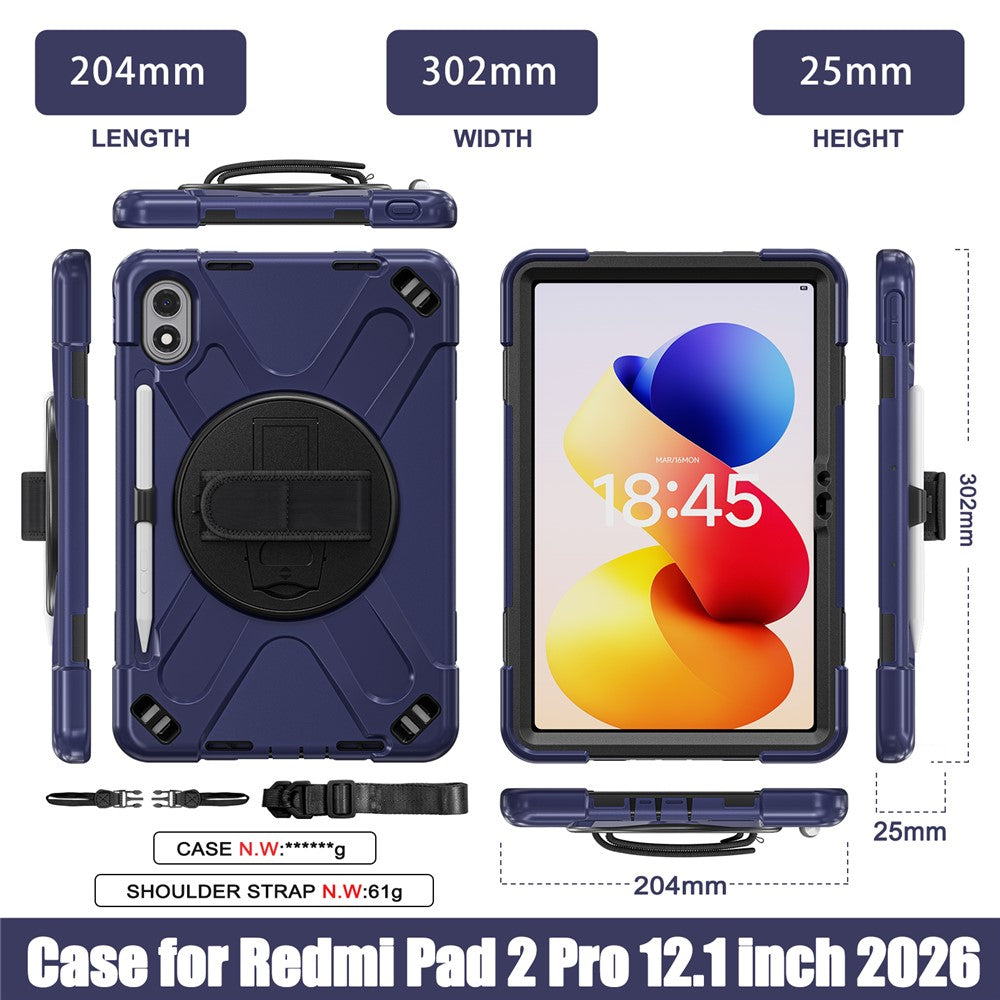 For Xiaomi Redmi Pad 2 Pro Kickstand Case TPU PC Silicone Tablet Cover with Hand Band  /  Shoulder Strap