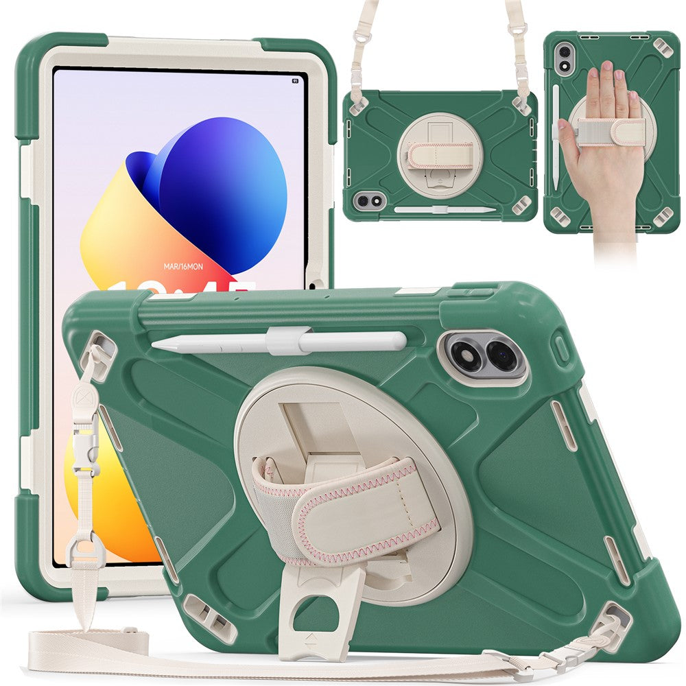For Xiaomi Redmi Pad 2 Pro Kickstand Case TPU PC Silicone Tablet Cover with Hand Band  /  Shoulder Strap