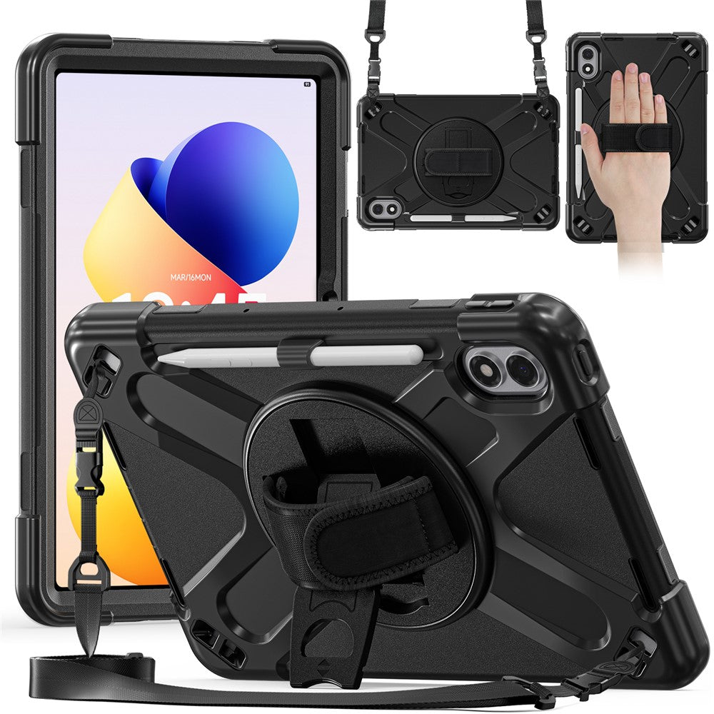 For Xiaomi Redmi Pad 2 Pro Kickstand Case TPU PC Silicone Tablet Cover with Hand Band  /  Shoulder Strap