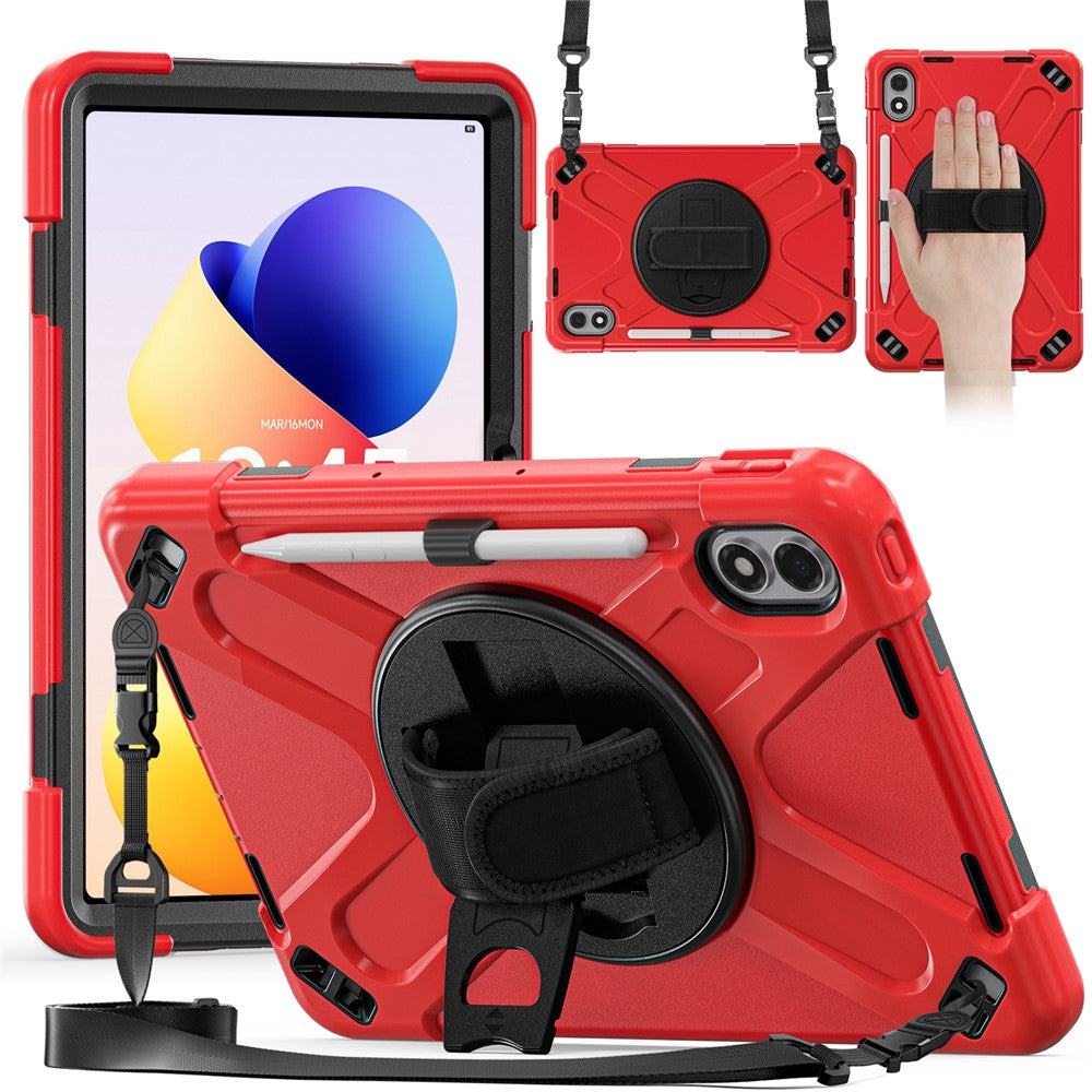 For Xiaomi Redmi Pad 2 Pro Kickstand Case TPU PC Silicone Tablet Cover with Hand Band  /  Shoulder Strap