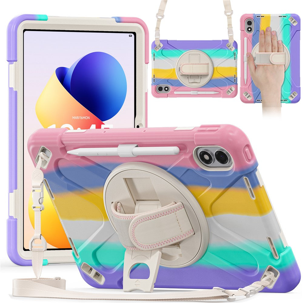 For Xiaomi Redmi Pad 2 Pro Kickstand Case TPU PC Silicone Tablet Cover with Hand Band  /  Shoulder Strap