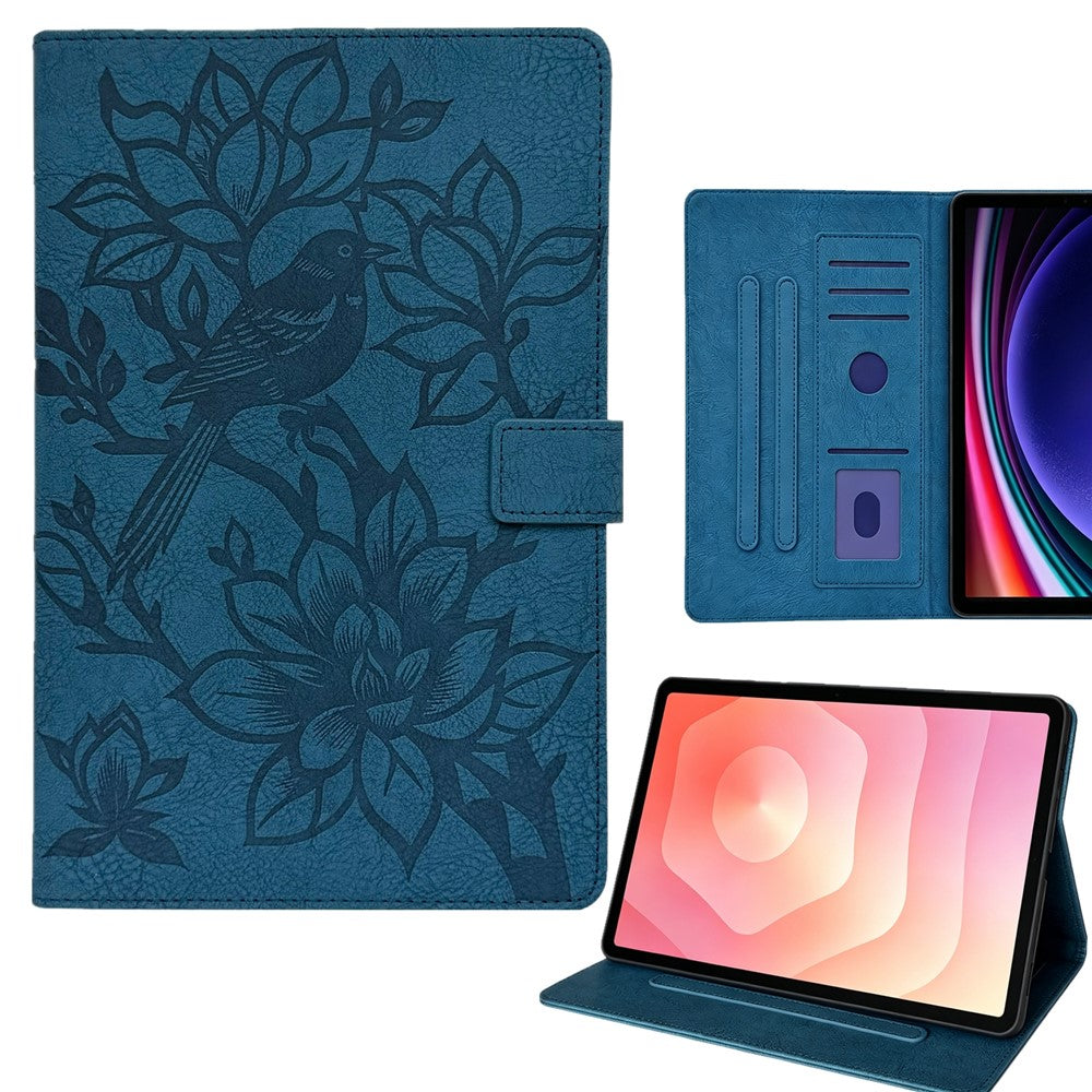 For Samsung Galaxy Tab S11 Tablet Case Embossed Magpie Pattern TPU PU Protective Cover with Card Slots