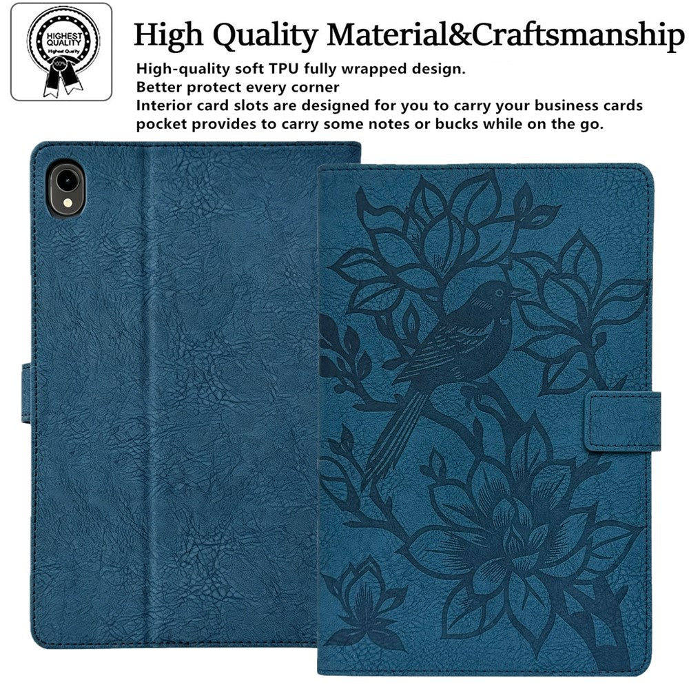 For Samsung Galaxy Tab S11 Tablet Case Embossed Magpie Pattern TPU PU Protective Cover with Card Slots