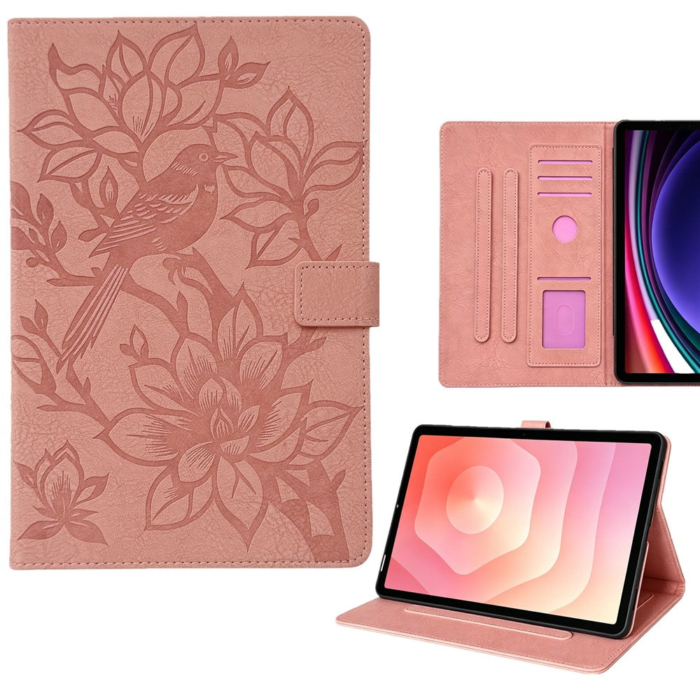 For Samsung Galaxy Tab S11 Tablet Case Embossed Magpie Pattern TPU PU Protective Cover with Card Slots