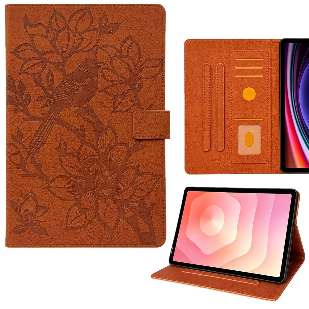 For Samsung Galaxy Tab S11 Tablet Case Embossed Magpie Pattern TPU PU Protective Cover with Card Slots