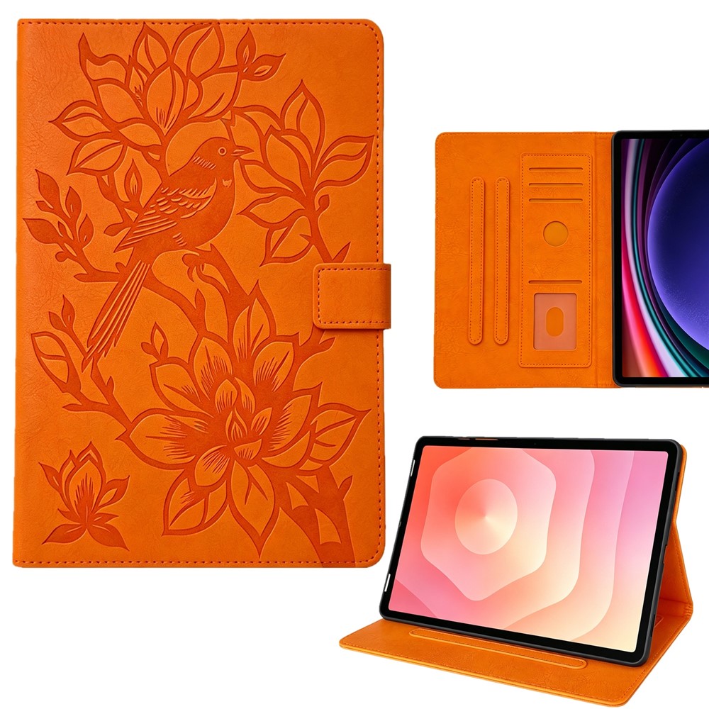 For Samsung Galaxy Tab S11 Tablet Case Embossed Magpie Pattern TPU PU Protective Cover with Card Slots