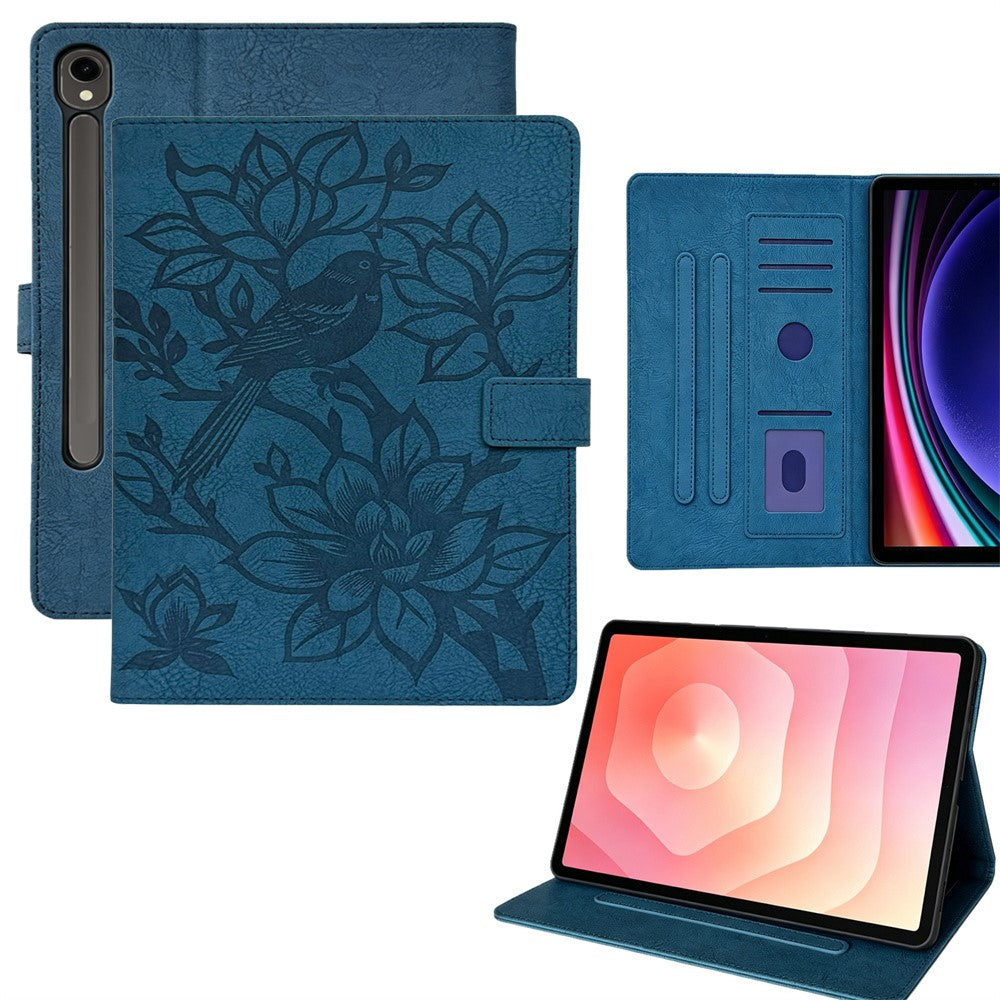Tablet Case for Samsung Galaxy Tab S9 / S8 / S7 Embossed Magpie Pattern TPU PU Protective Cover with Card Slots