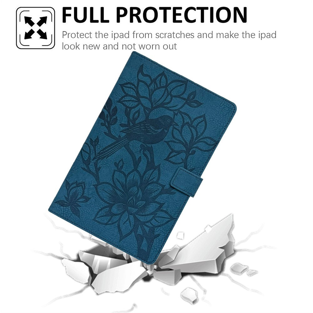 Tablet Case for Samsung Galaxy Tab S9 / S8 / S7 Embossed Magpie Pattern TPU PU Protective Cover with Card Slots