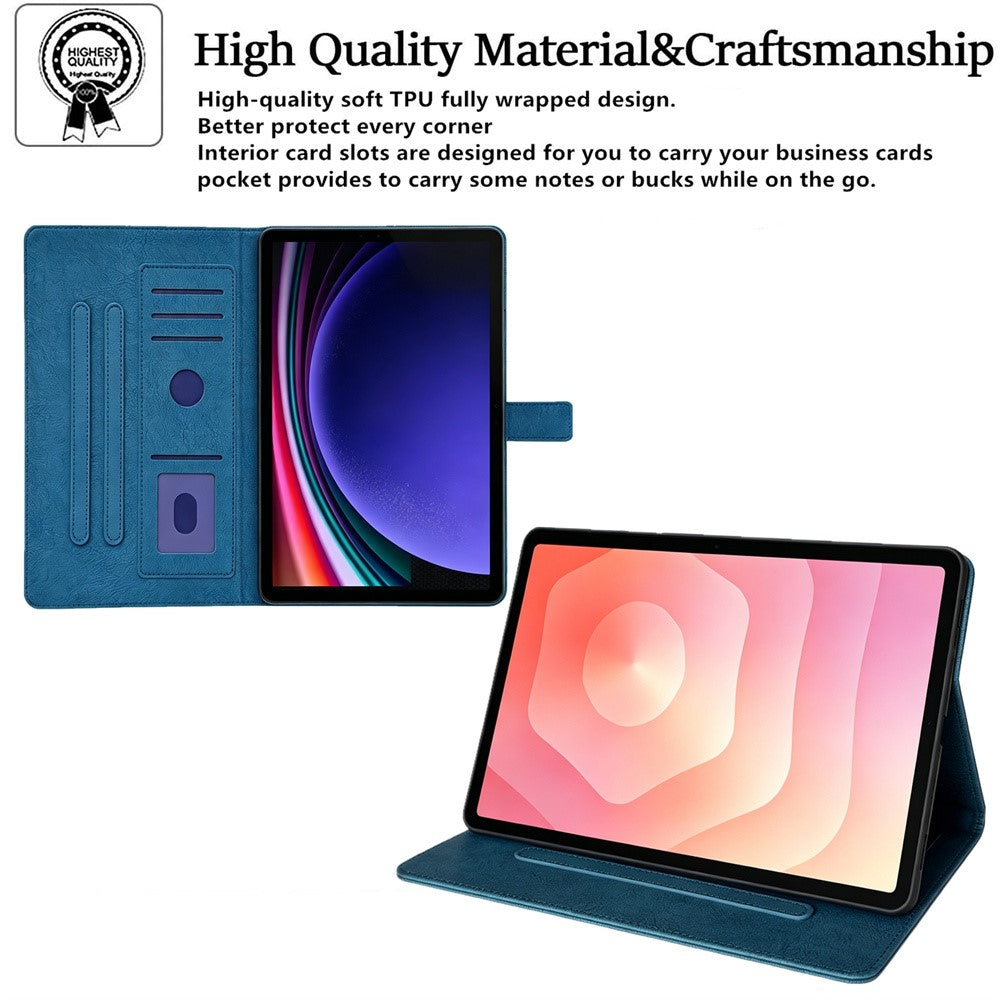 Tablet Case for Samsung Galaxy Tab S9 / S8 / S7 Embossed Magpie Pattern TPU PU Protective Cover with Card Slots