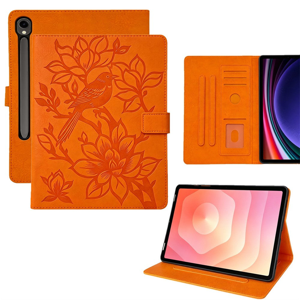 Tablet Case for Samsung Galaxy Tab S9 / S8 / S7 Embossed Magpie Pattern TPU PU Protective Cover with Card Slots