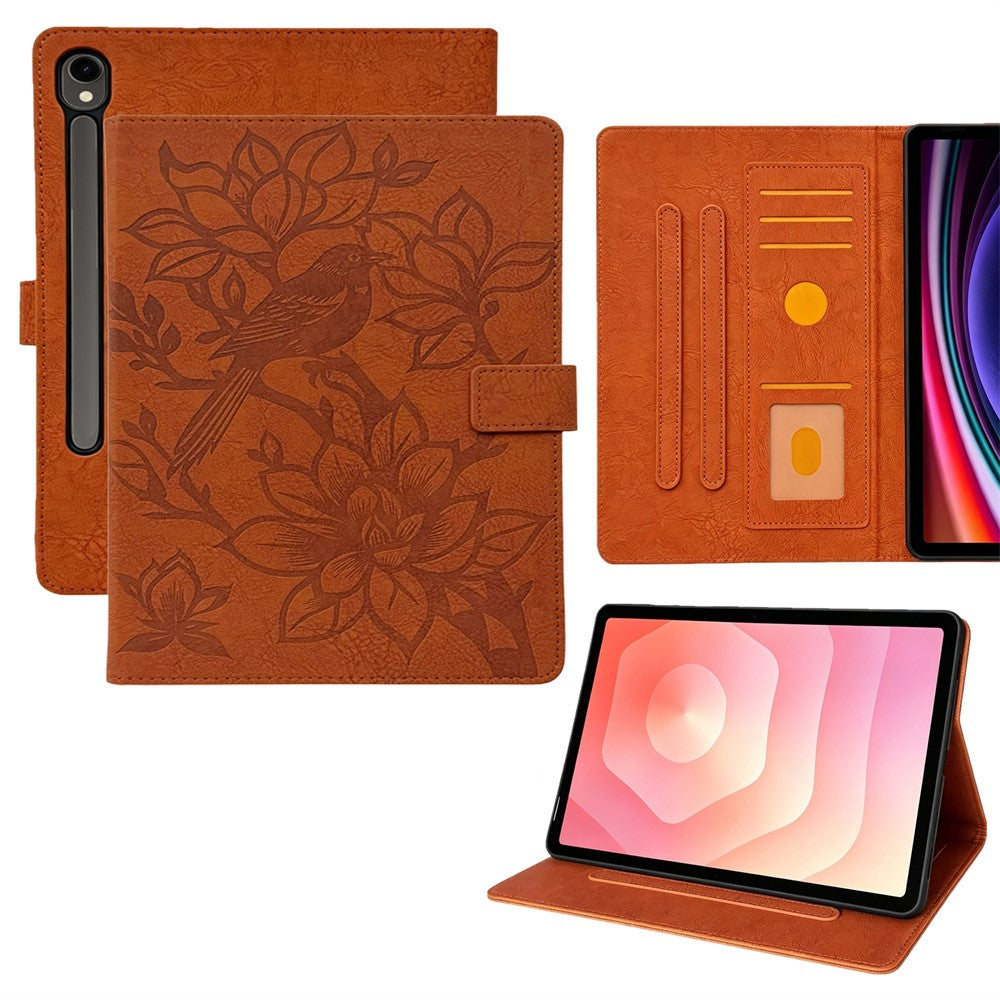 Tablet Case for Samsung Galaxy Tab S9 / S8 / S7 Embossed Magpie Pattern TPU PU Protective Cover with Card Slots