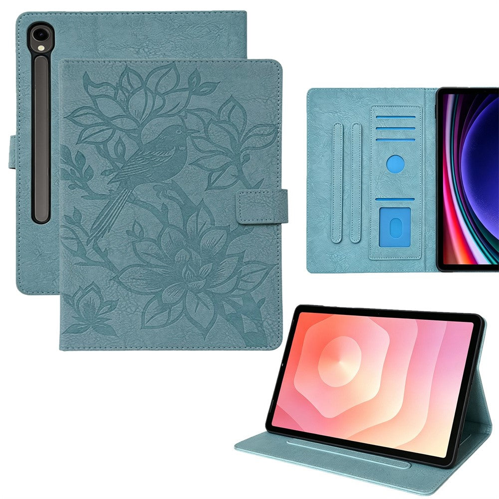 Tablet Case for Samsung Galaxy Tab S9 / S8 / S7 Embossed Magpie Pattern TPU PU Protective Cover with Card Slots
