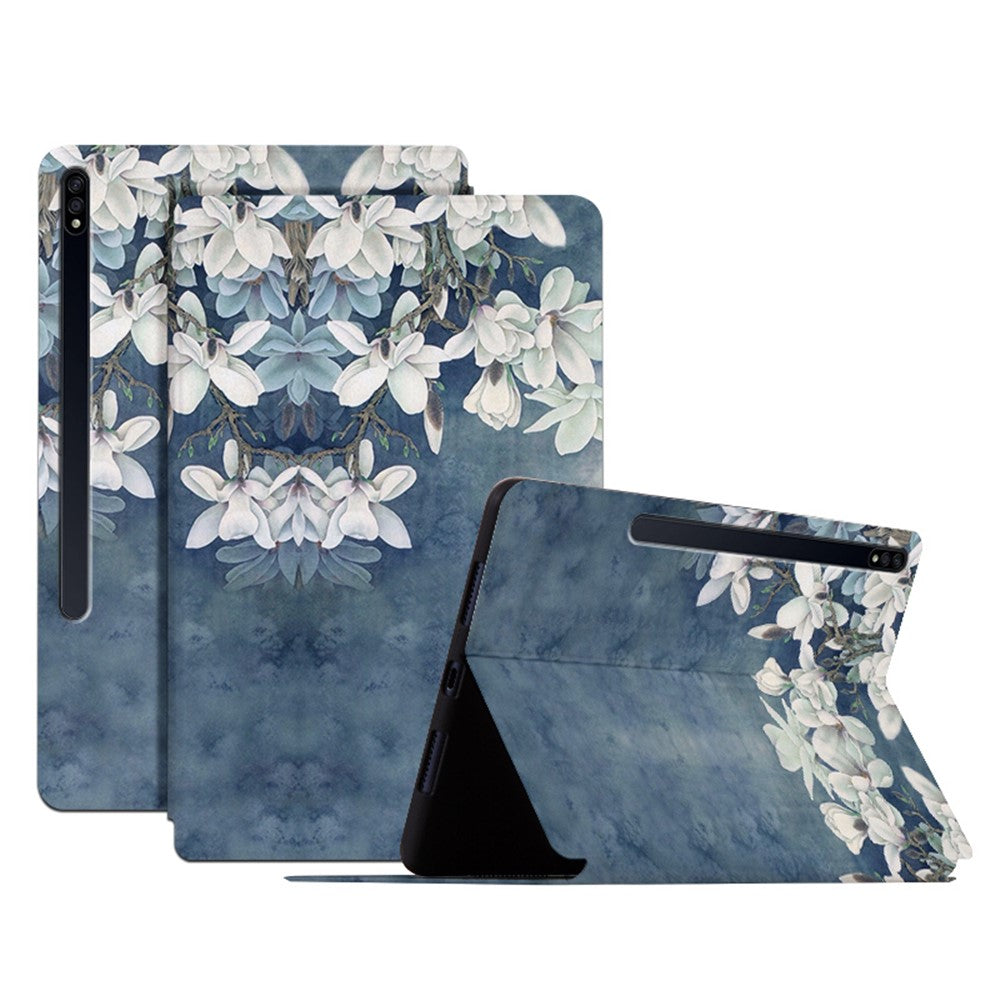 For Samsung Galaxy Tab S7 FE / S7+ SM-T970 / S8+ All-around Protection Flower Pattern Printed Tablet Case Anti-fall Leather + TPU Cover with Stand