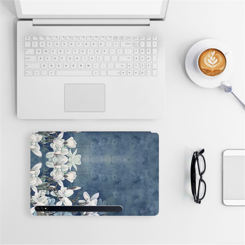 For Samsung Galaxy Tab S7 FE / S7+ SM-T970 / S8+ All-around Protection Flower Pattern Printed Tablet Case Anti-fall Leather + TPU Cover with Stand
