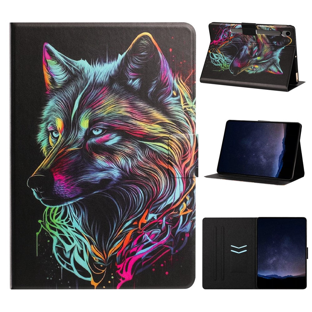 Tablet Case for Samsung Galaxy Tab S9  /  Tab S9 FE Leather Stand Case with Card Slots Litchi Pattern Magnetic Flip Protective Cover